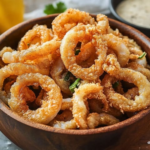 Eine Schüssel voller frittierter Zwiebelringe.