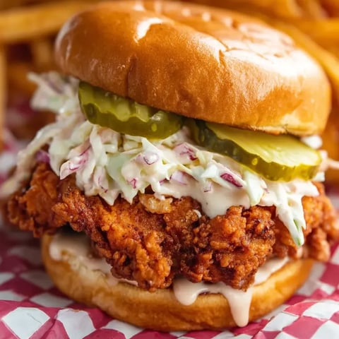 Ein Sandwich mit Krautsalat und Gurken.