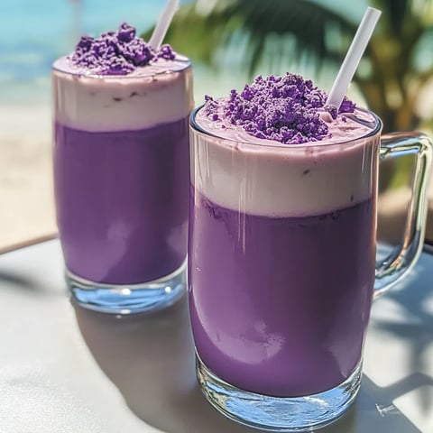 Zwei Gläser lila Getränk.