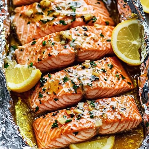 Lachs mit Zitronenscheiben in Folie gewickelt.