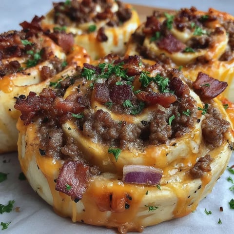 Ein Teller mit bacon-umwickelten Fleischbällchen.