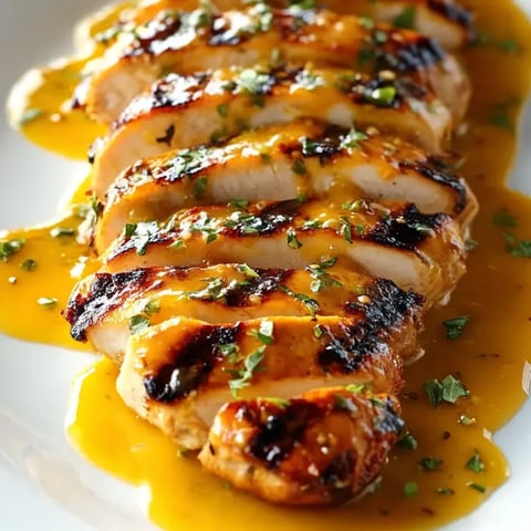 Hähnchen mit Sauce auf dem Teller.