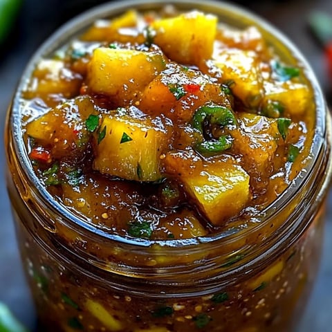 Ein Glas voll Ananas-Chutney.