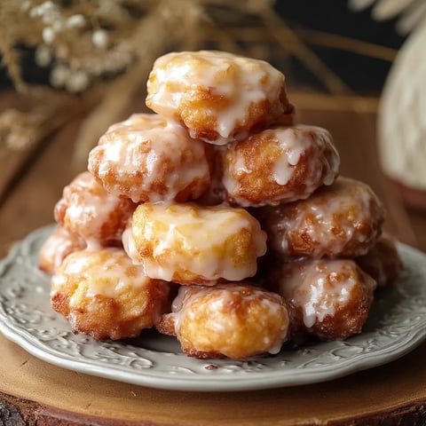 Ein Stapel Apfelhappen auf einem Teller.