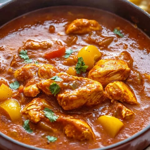 Eine Schüssel mit Huhn und Gemüse.