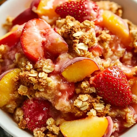 Eine Schale Obst mit Erdbeeren und Pfirsichen.