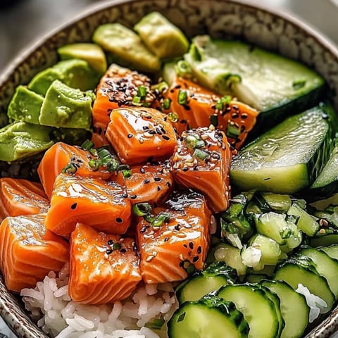 Eine Schüssel mit Reis, Gurken und Avocado.