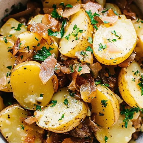 Eine Schüssel voll Kartoffeln und Zwiebeln.