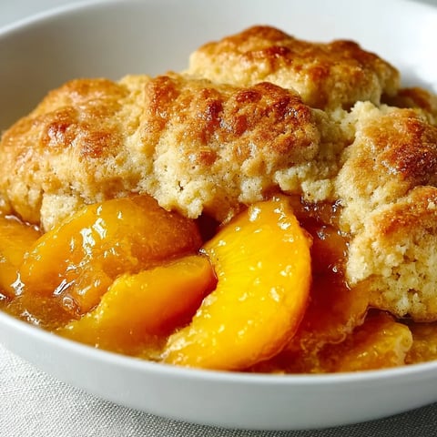 Eine Schale mit Pfirsichen und Teigstückchen.