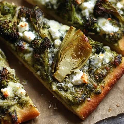 Ein Stück Pizza, belegt mit Brokkoli.