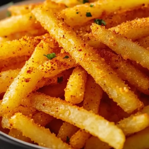 Eine Schale knuspriger Pommes mit frischer Petersilie dekoriert.