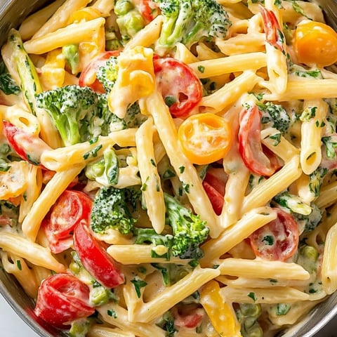 Eine Schale Pasta mit Brokkoli und Tomaten.