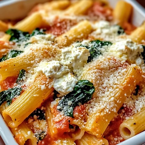 Eine Schüssel Pasta mit Käse und Spinat.