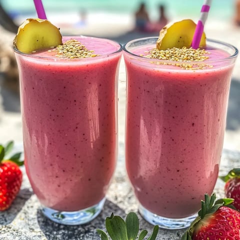 Zwei Gläser Erdbeer-Smoothie.