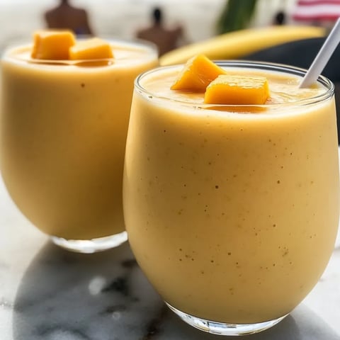 Zwei Gläser Orangensaft mit frischen Pfirsichscheiben obendrauf.