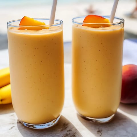 Zwei Gläser mit Pfirsich-Smoothie.