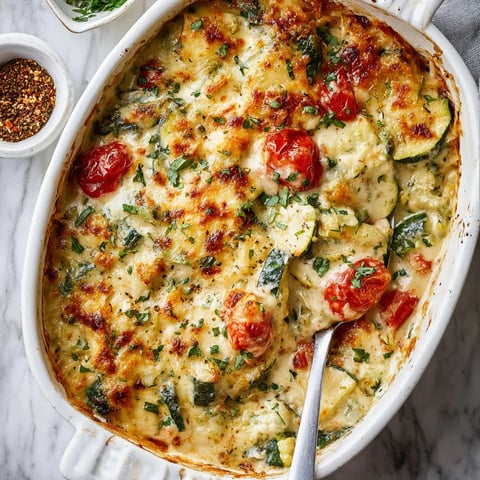 Ein Auflauf mit Tomaten und Käse.