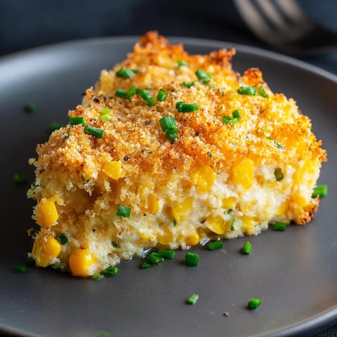 Ein Stück Maisauflauf auf einem Teller.