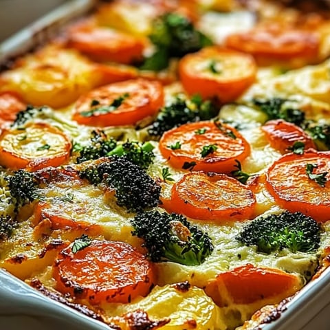 Ein bunter Auflauf mit Brokkoli und Karotten.