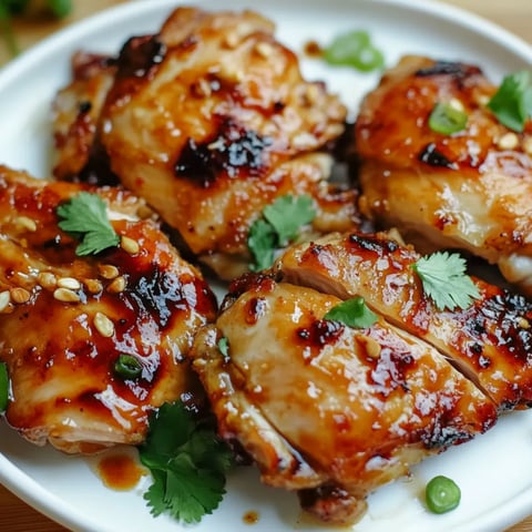 Ein Teller mit saftigem Hähnchen und Soße.