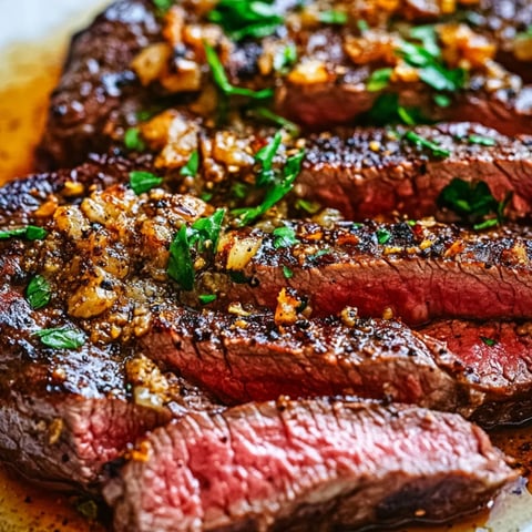 Ein schönes Stück Fleisch mit viel Würze drauf.