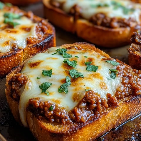 Eine Toastscheibe mit Fleisch und zerlaufenem Käse obenauf.