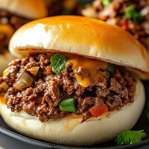 Ein Burger ganz nah mit Käse und Zwiebeln.