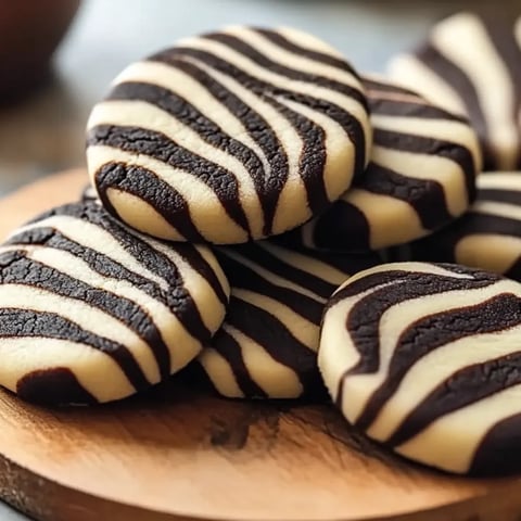 Ein Teller mit gestreiften Keksen in Schwarz-Weiß.