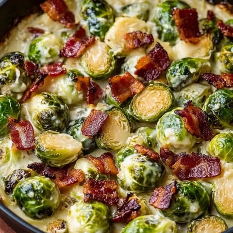 Eine Schale mit Bacon und Rosenkohl.