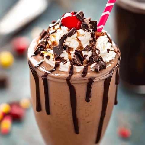Ein Schokomilchshake mit Kirsche obendrauf.