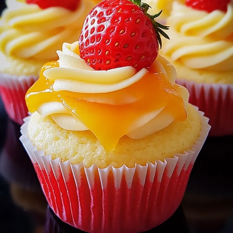 Ein Cupcake mit einer Erdbeere obendrauf.