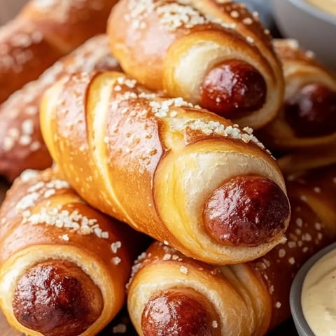 Ein Turm aus Hotdogs mit Dip.