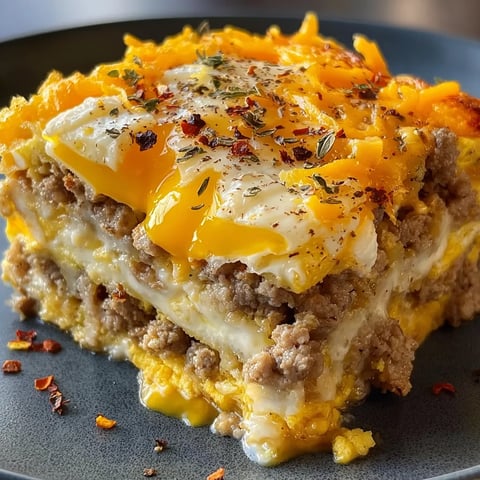 Ein Stück Auflauf mit Spiegelei oben drauf.