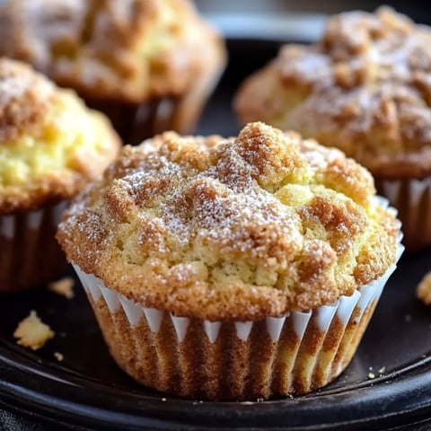 Ein Muffin mit Puderzucker oben drauf.