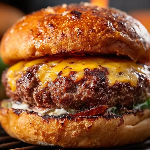 Burger mit geschmolzenem Käse und Bacon oben drauf.