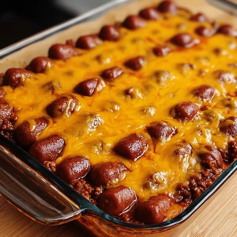 Ein Auflauf mit Chili und Käse in einer Glasform.