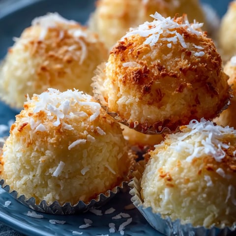 Ein Teller mit saftigen, kokosbedeckten Muffins.
