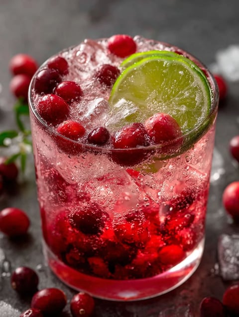 Ein Glas mit spritzigem Cranberry Drink