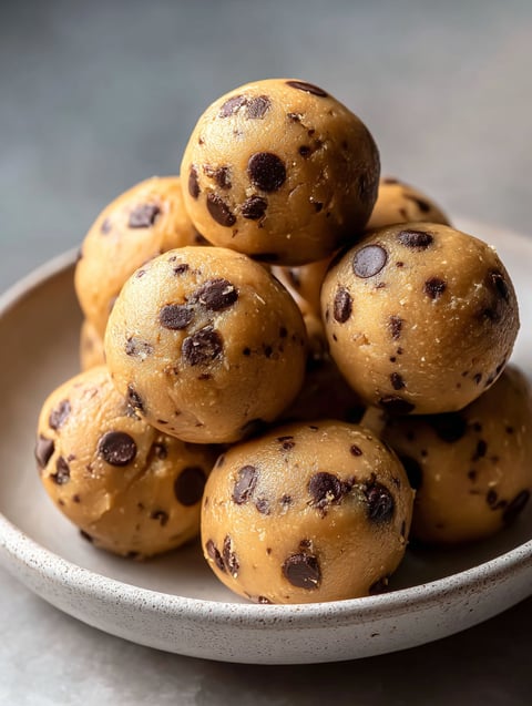 Eine Schüssel mit Keksteig-Häppchen mit Schokostückchen.