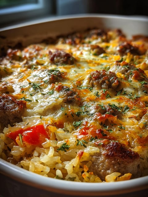 Leckerer Wurst Reis Auflauf.