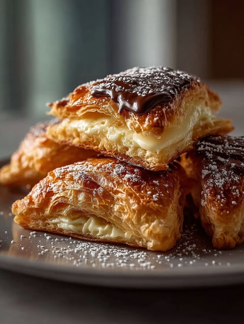 Ein Teller mit Quarkteigtaschen.