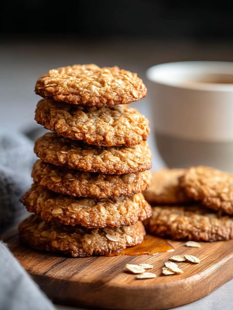 Ein Stapel leckerer Honig Haferkekse.
