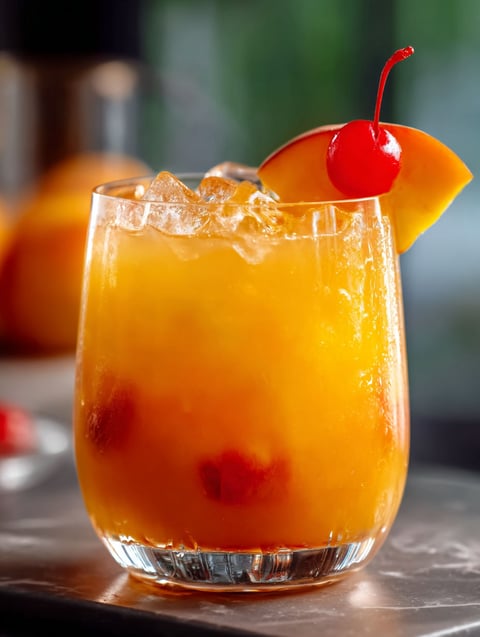 Ein Glas Peach Tequila Sunrise Punch.