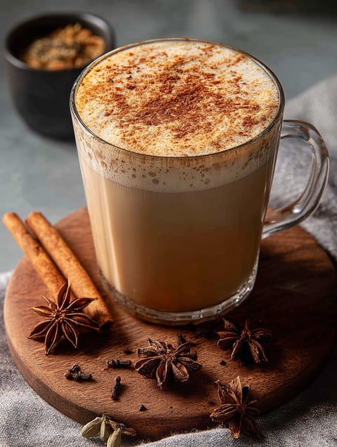 Ein Glas Vanille Zimt Milchtee.
