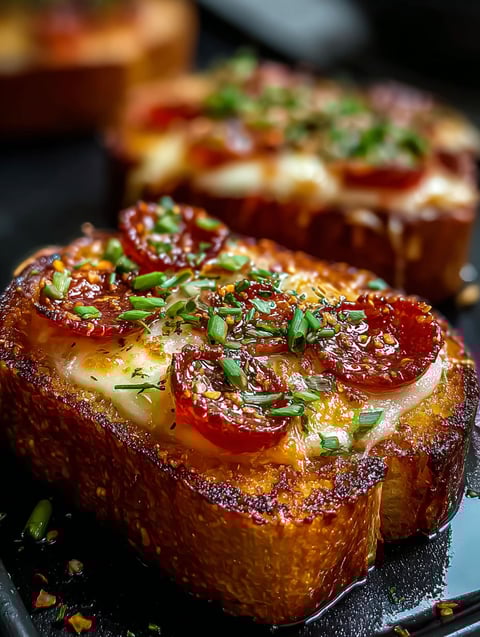 Ein Stück Pizza mit frischen Tomaten und Käse oben drauf.