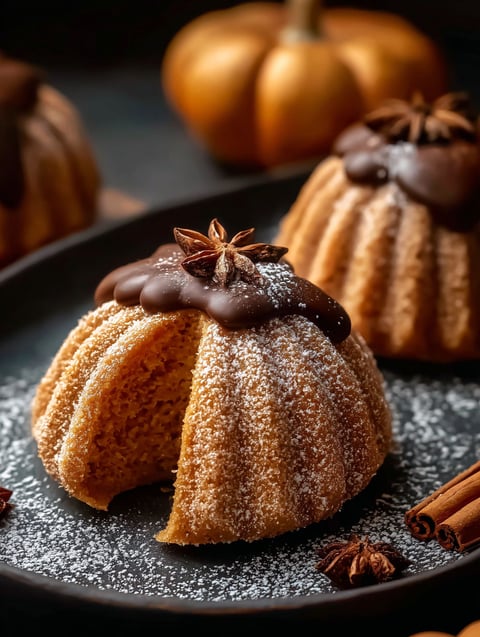 Kürbiskuchen Pralinen auf einem Teller.