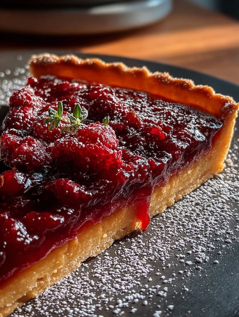 Ein Stück Cranberry-Orange Tarte.