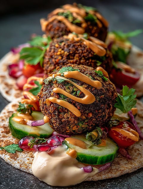 Mini Falafel Wraps mit Soße und Gemüse