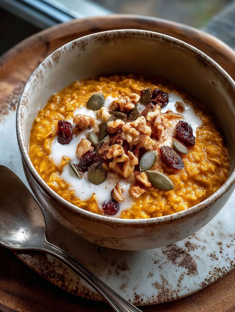 Eine Schale mit warmer Kürbis-Hafer