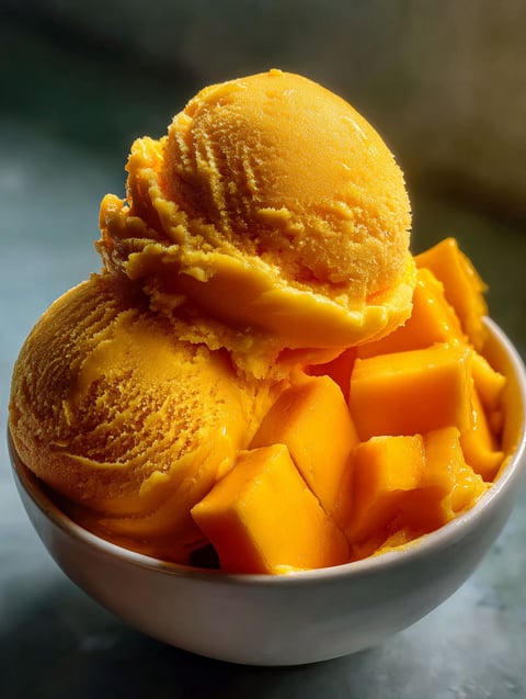 Eine Schüssel Mango Sorbet.